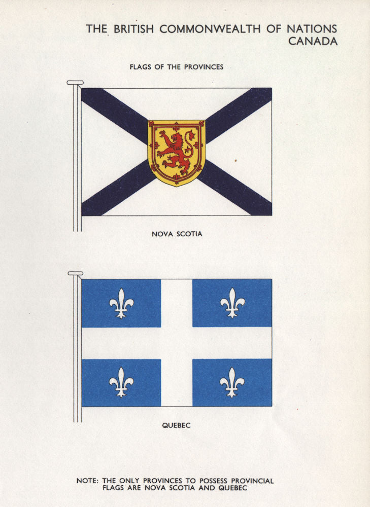 CANADA FLAGS. Flags of the Provinces. Nova Scotia. Quebec 1958 old print